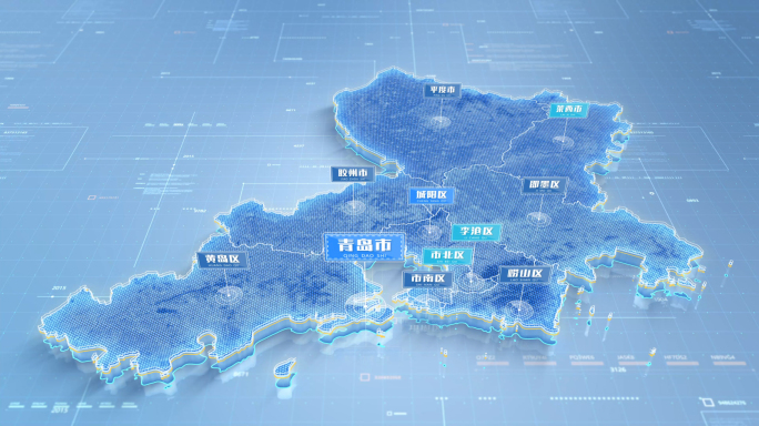 青岛地图浅蓝色简约地图标注