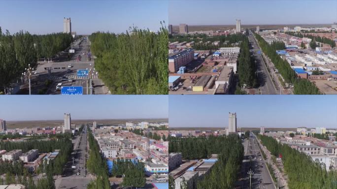 杭锦旗镇上道路绿化景观航拍