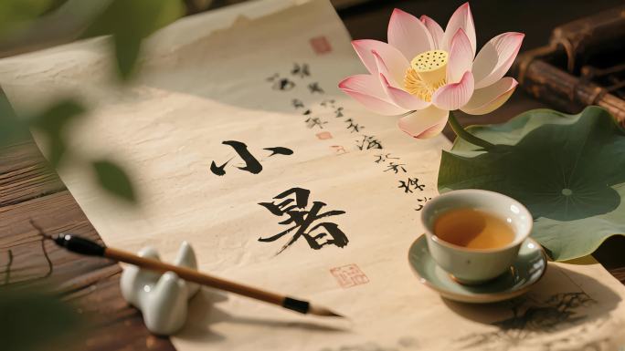 二十四节气小暑毛笔字品茶风视频