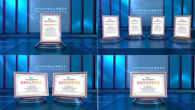 多款式蓝色高端企业专利荣誉证书