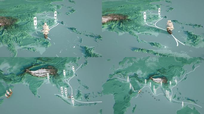 星球研究所三维清新海上丝绸之路路线动画