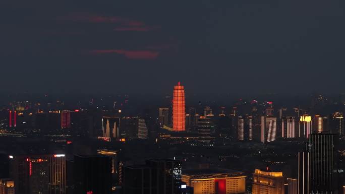 郑州玉米楼地标夜景长焦航拍远景
