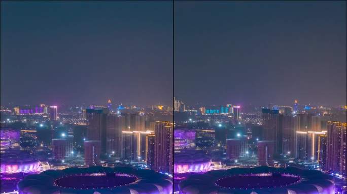 杭州_杭州奥体博览中心_夜景_航拍延时