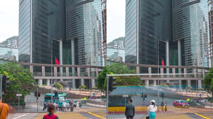 香港城市人来人往_红绿灯过马路日景延时