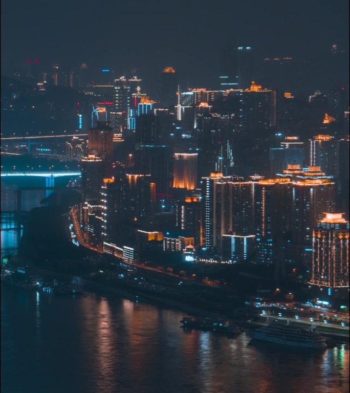 重庆_长江两岸夜景_双子塔_夜景延时摄影