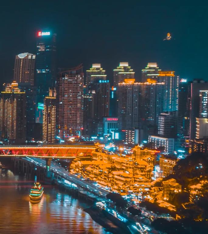 重庆_千厮门夜景_夜景航拍延时_后移