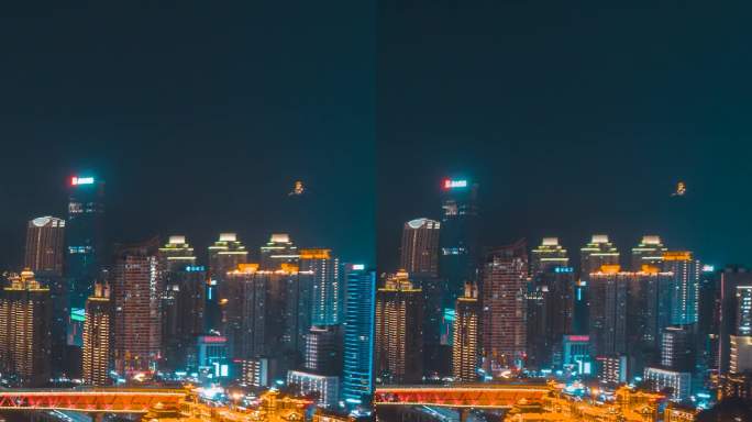 重庆_千厮门夜景_夜景航拍延时_后移
