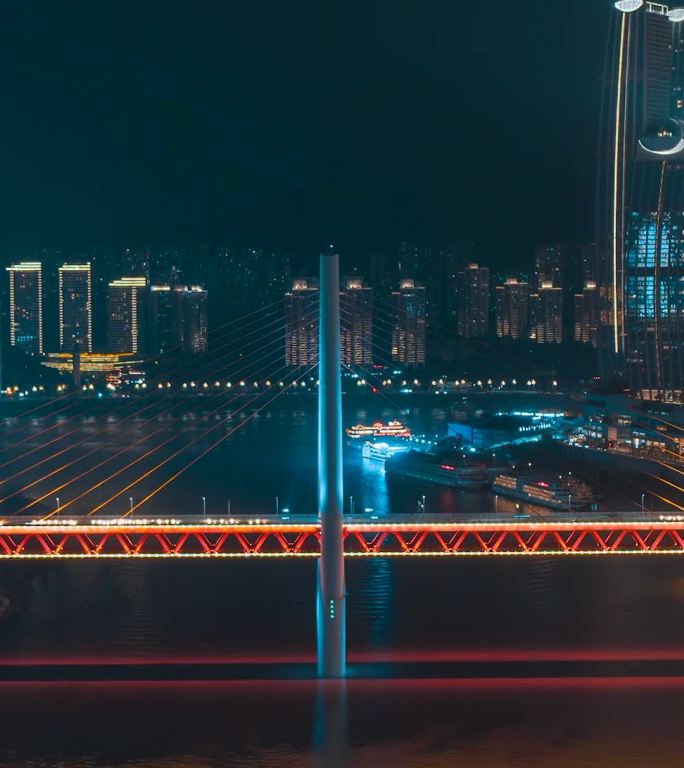 重庆_千厮门夜景_夜景航拍延时_后移