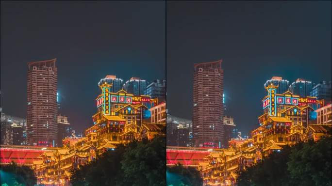 重庆_洪崖洞夜景车流_夜景延时