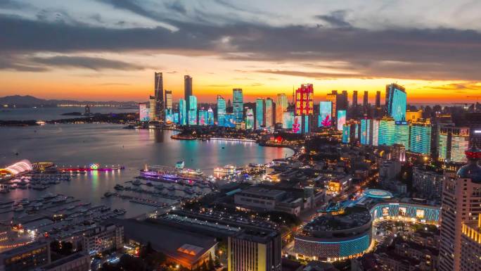 青岛城市夜景航拍