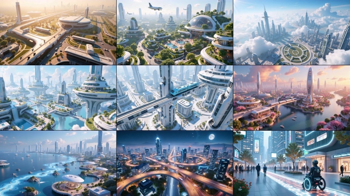 未来城市科技感空中都市绿色生态景观