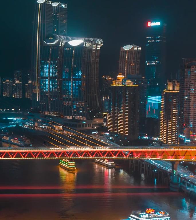 重庆_千厮门夜景_夜景航拍延时_后移