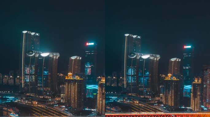 重庆_千厮门夜景_夜景航拍延时_后移