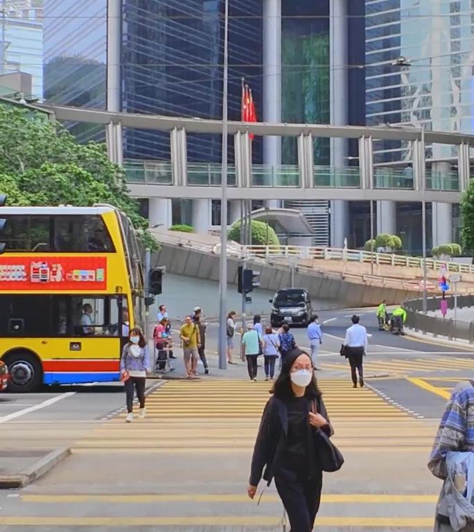香港红绿灯路口过马路日景4K30P