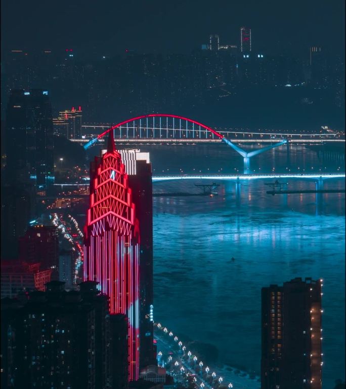 重庆_长江两岸夜景_双子塔_夜景延时摄影