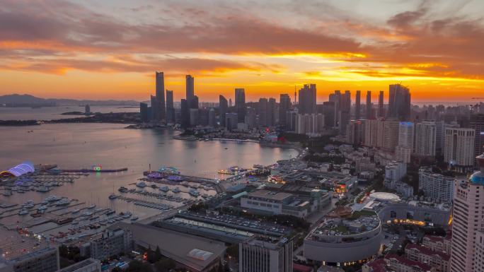 青岛城市夜景航拍