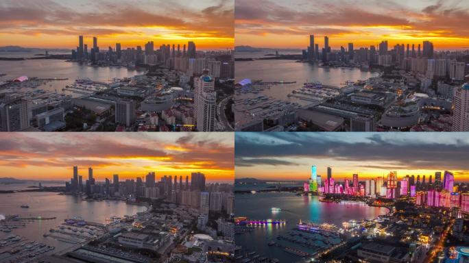 青岛城市夜景航拍