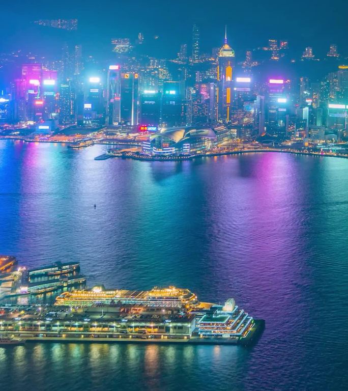 香港维多利亚港夜景_香港岛和九龙半岛延时