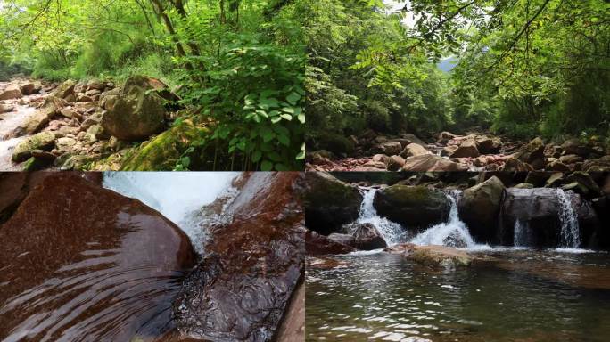 山间溪流潺潺流水清澈溪水石间流淌