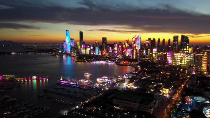 青岛城市夜景航拍
