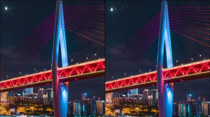 重庆_重庆千厮门嘉陵江大桥夜景_倒影_夜景固定延时