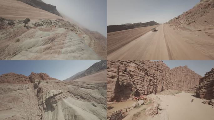 阿克苏荒漠峡谷地貌风光景观穿越机航拍