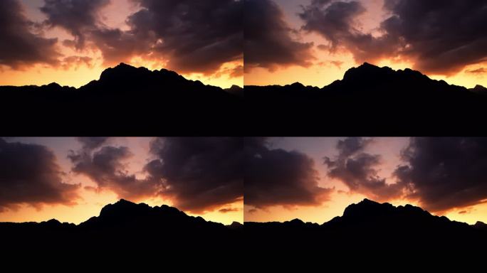 航拍宁夏贺兰山睡佛日落