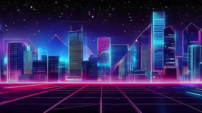【宽屏】科幻霓虹赛博空间粒子城市穿梭