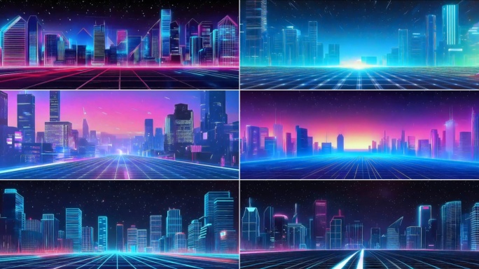 【宽屏】科幻霓虹赛博空间粒子城市穿梭