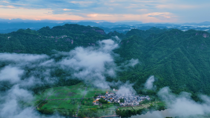休宁齐云山横江云海景观航拍