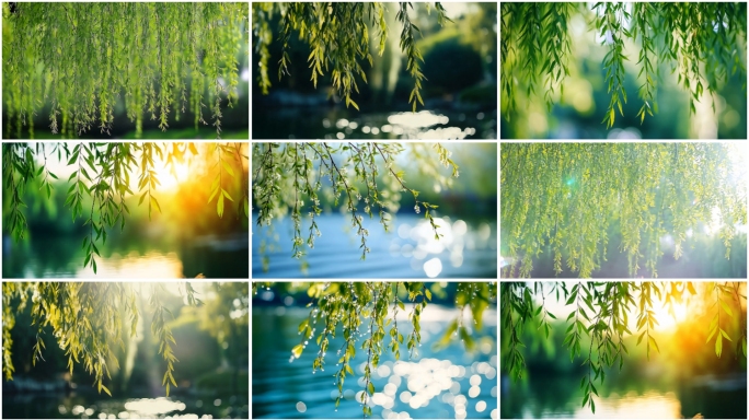 柳枝摇曳 柳树 柳枝 柳叶  柳条 杨柳