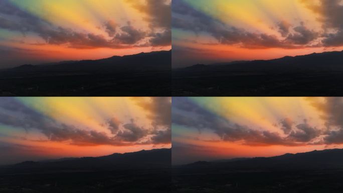 航拍宁夏贺兰山日落