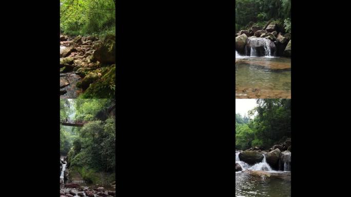 小溪峡谷流水吊桥瀑布山间溪流瀑布景观