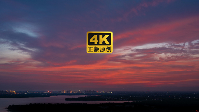 天空晚霞背景素材合肥大房郢水库日落火烧云