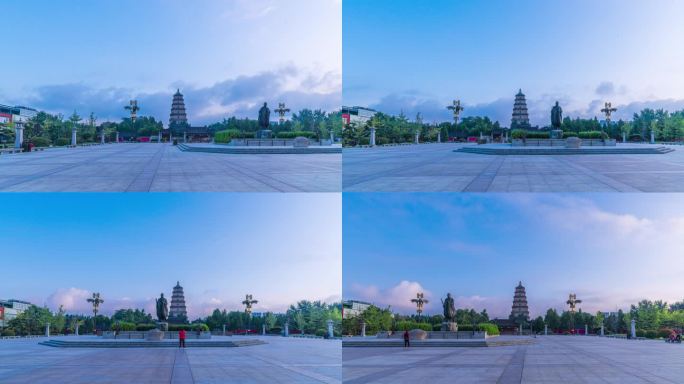 西安大雁塔南广场早晨大范围延时