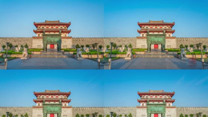 传统中式建筑揭阳楼古城墙楼阁日出延时8K
