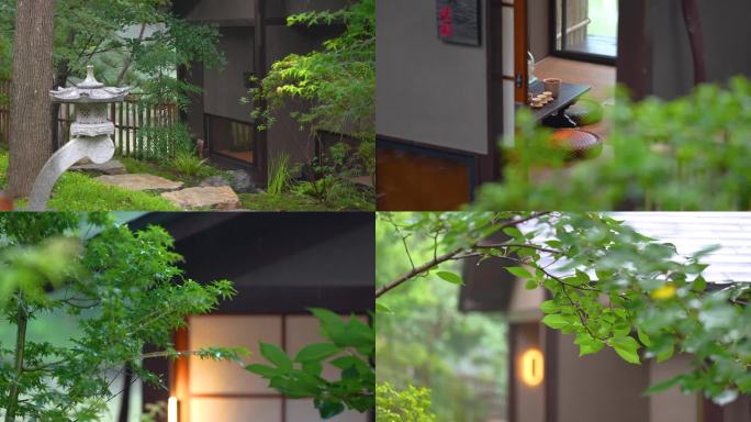 酒店民宿下雨雨季雨后庭院清新宁静空镜