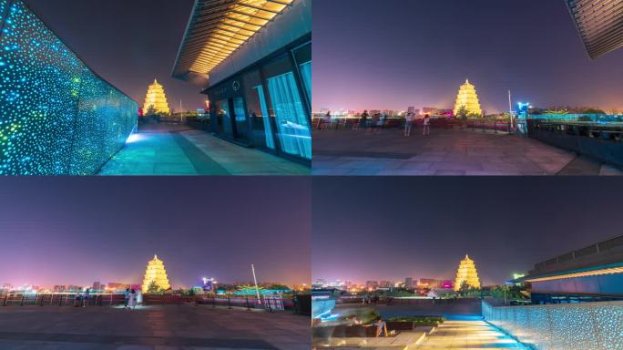 西安大雁塔夜景大范围延时