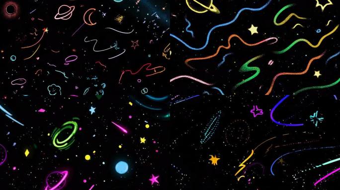 梦幻星际线条元素霓虹宇宙星空涂鸦VJ背景