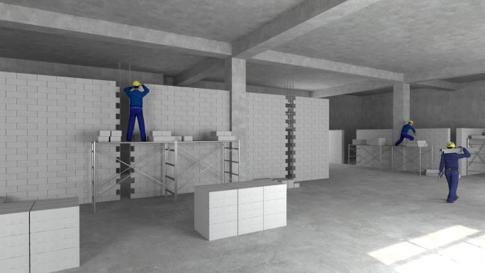 建筑工人砌墙砌筑施工室内装修bim