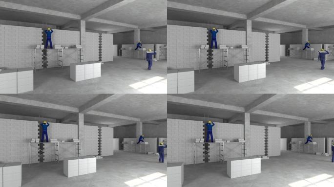 建筑工人砌墙砌筑施工室内装修bim