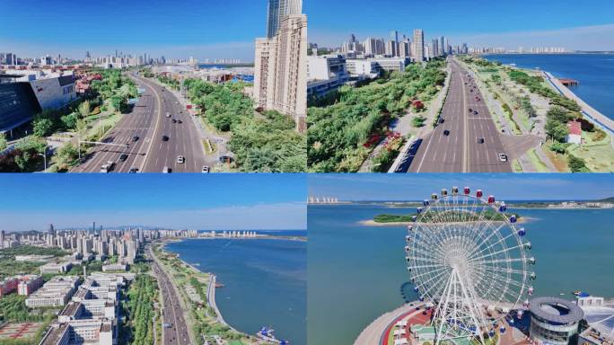 航拍-唐岛湾吾悦广场永旺海信嘉年华摩天轮