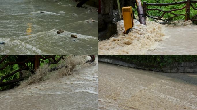 暴雨后洪水和道路交通状况洪水过境湍急河流