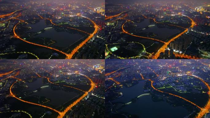 合肥翡翠湖爱心形夜景航拍