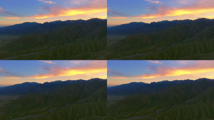 航拍宁夏贺兰山日出