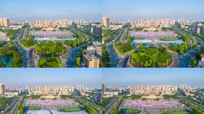 航拍揭阳楼广场城市交通车流地标延时8K