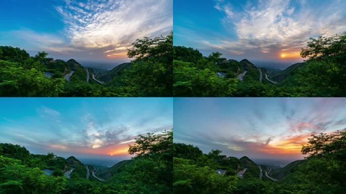 蜿蜒山路夕阳晚霞西安骊山日转夜延时