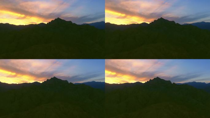 航拍宁夏贺兰山日落
