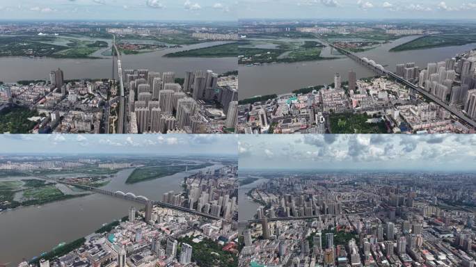 航拍哈尔滨松花江铁路桥城市风光