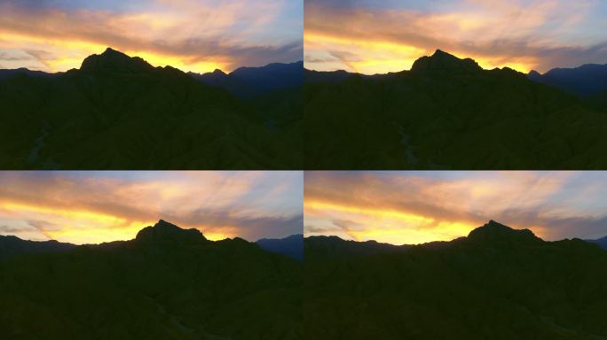 航拍宁夏贺兰山日落